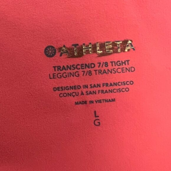 Athleta Transcend 7/8 Tight Coral Petal Pink Large NWOT - Picture 7 of 10